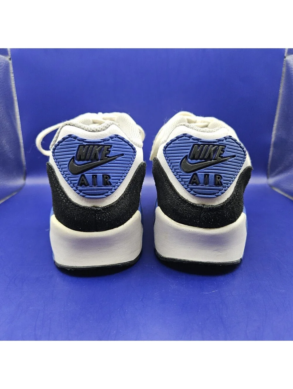 Nike Air Max 90 Shoes Youth Size 5Y Wolf Grey Royal Blue Black Non-Marking Sole